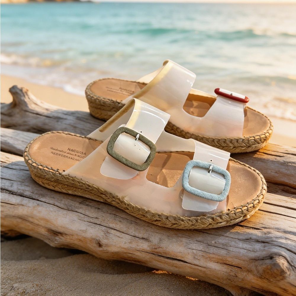 NAGUISA WOMENS TWO STRAP SANDALS WHITE SIZE 37 OR 6
